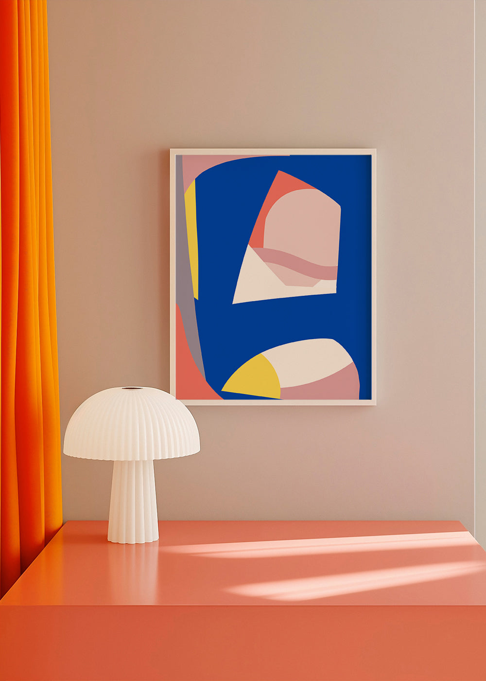 Plakat geometryczny z organicznymi niebieskimi formami