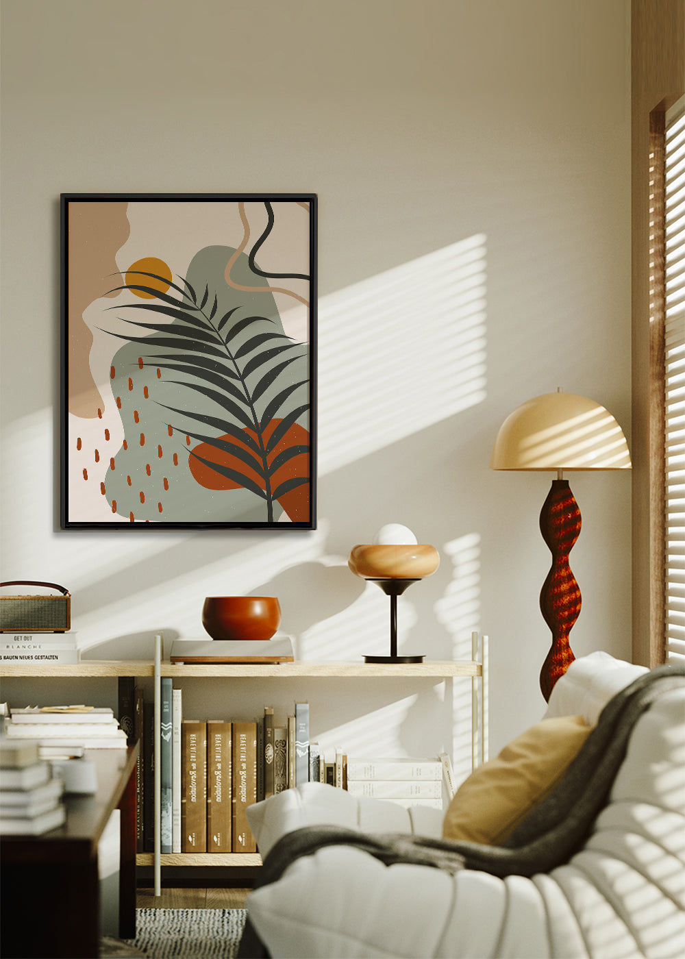 Plakat botaniczny z tropikalnym liściem minimal