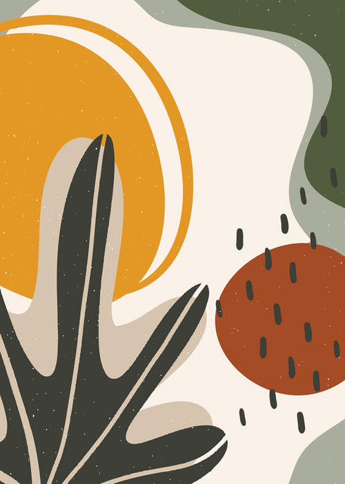 Plakat botaniczny z organicznymi kształtami musztardowymi i terakotowymi
