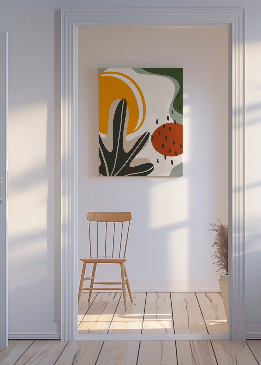 Plakat botaniczny z organicznymi kształtami musztardowymi i terakotowymi