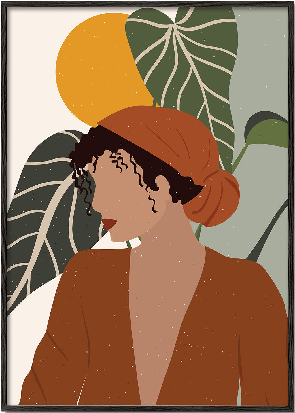Ilustracja kobieta boho z liśćmi