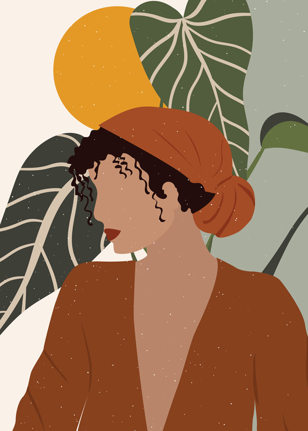 Ilustracja kobieta boho z liśćmi