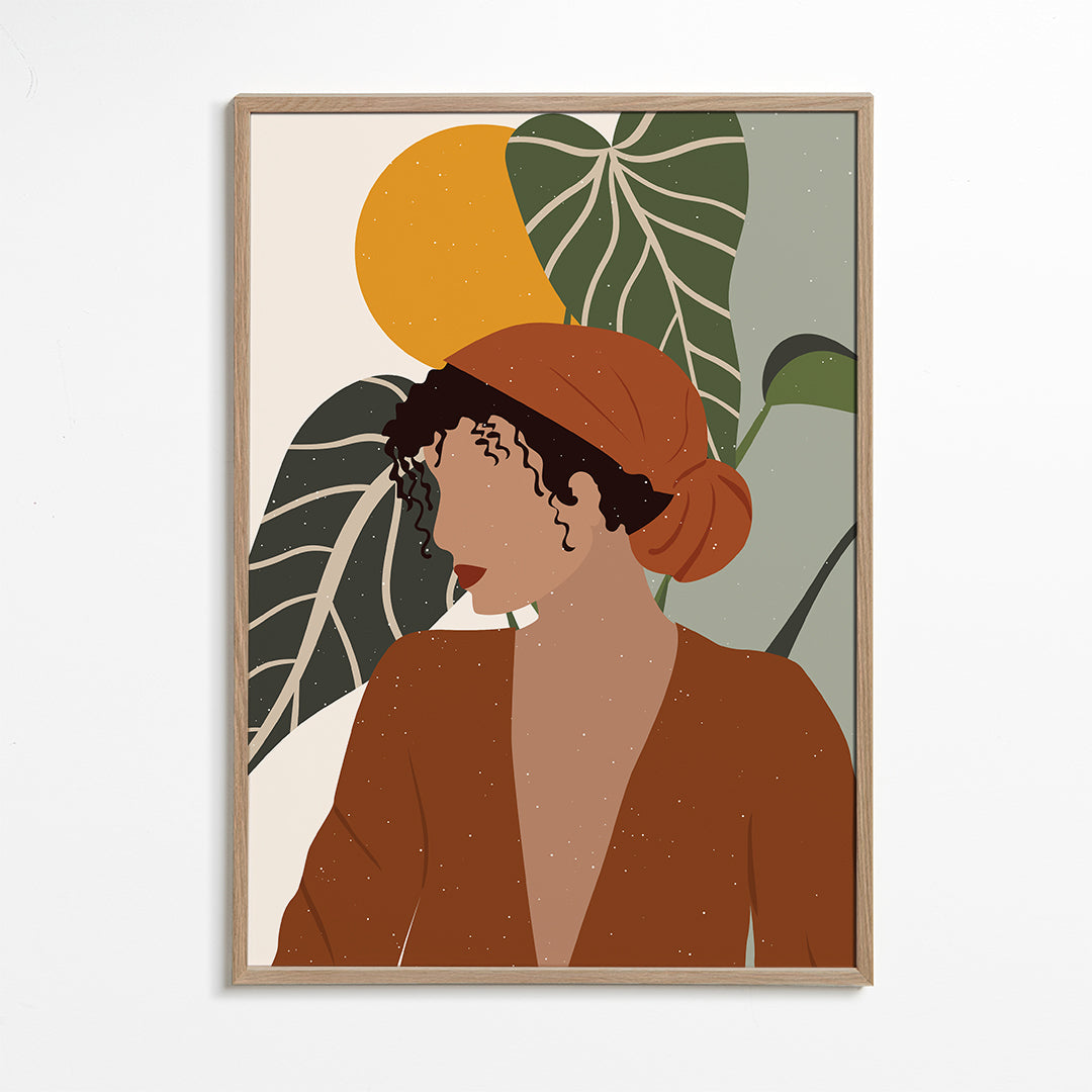 Ilustracja kobieta boho z liśćmi