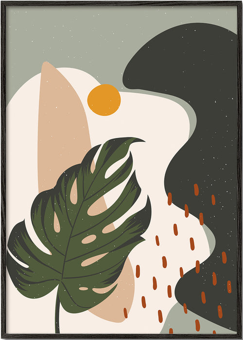 Plakat botaniczny z stylizowanym liściem monstera