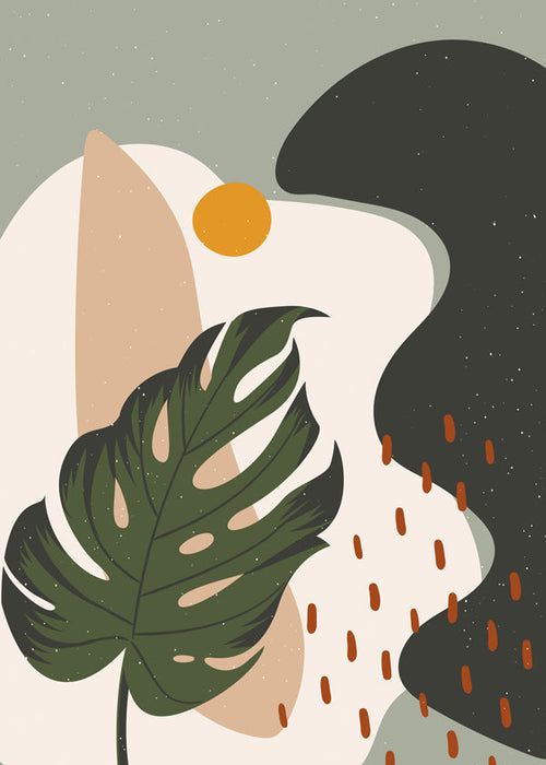 Plakat botaniczny z stylizowanym liściem monstera