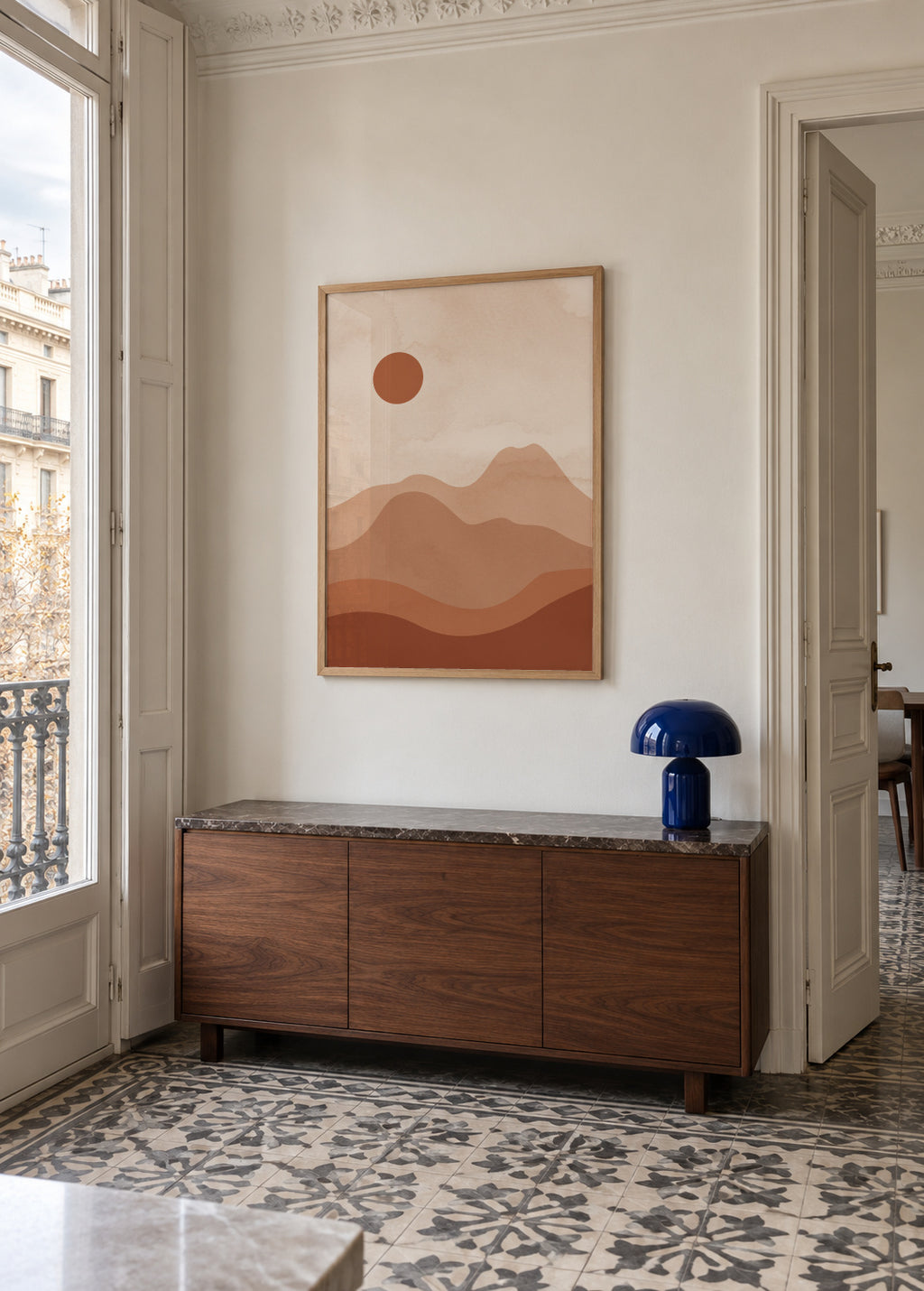 Landscape Sun - Framed poster in an interior