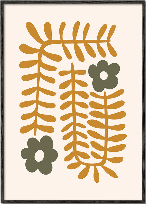 Plakat botaniczny z abstrakcyjnymi liśćmi musztardowymi