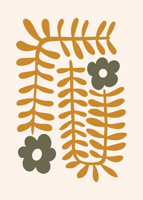 Plakat botaniczny z abstrakcyjnymi liśćmi musztardowymi
