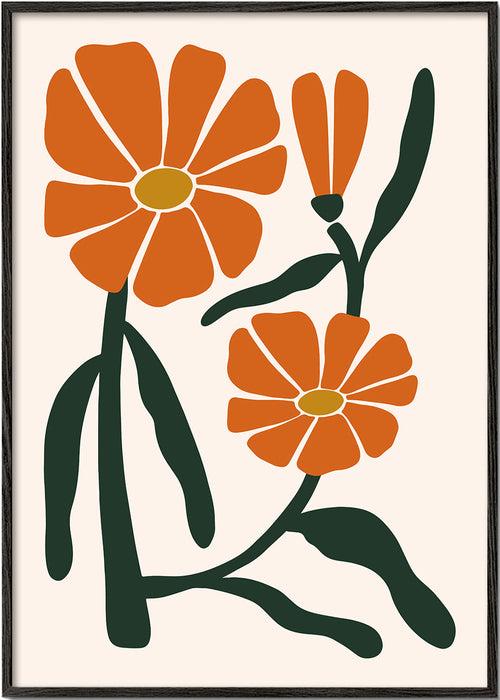 Plakat botaniczny z pomarańczowymi kwiatami