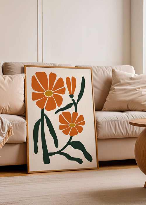 Plakat botaniczny z pomarańczowymi kwiatami
