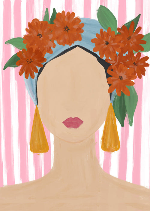 Ilustracja portret kobiety z kwiatową koroną