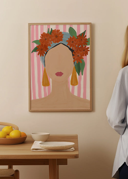 Ilustracja portret kobiety z kwiatową koroną