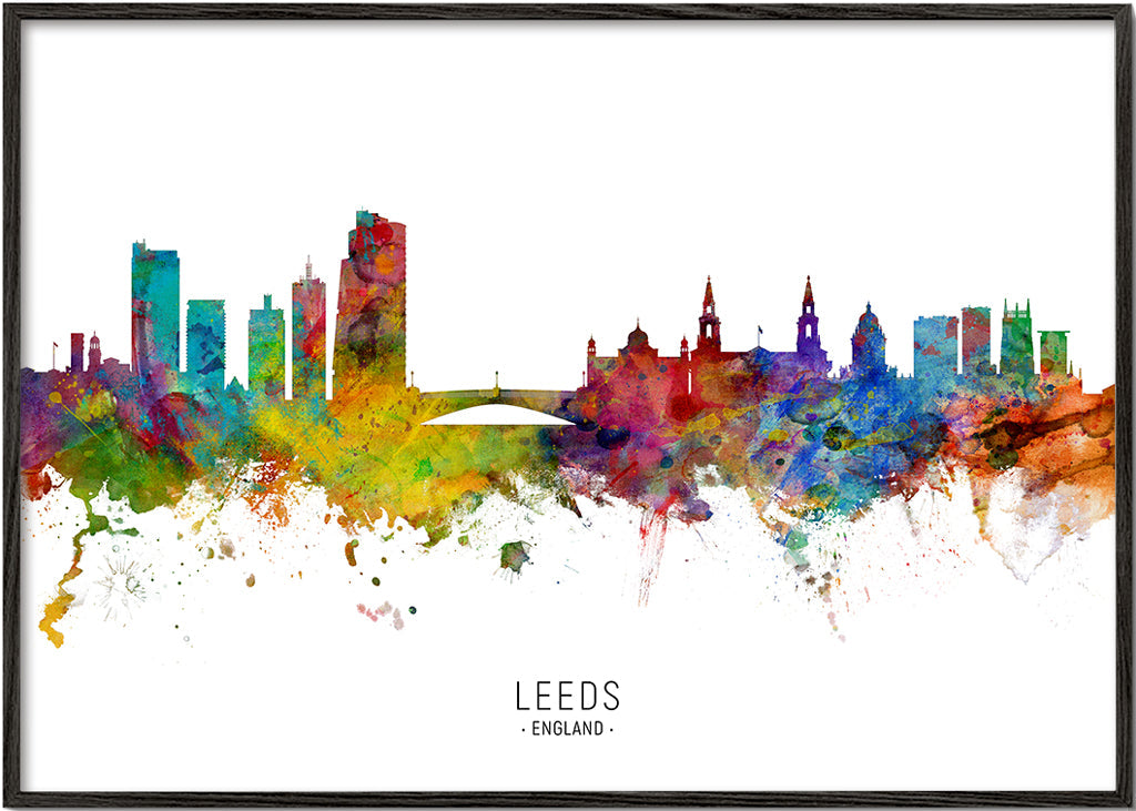 Plakat podróżniczy Leeds skyline akwarela