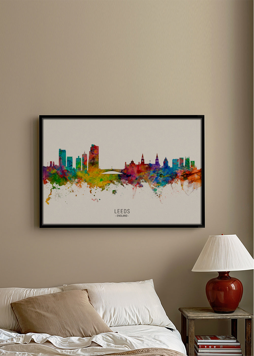 Plakat podróżniczy Leeds skyline akwarela