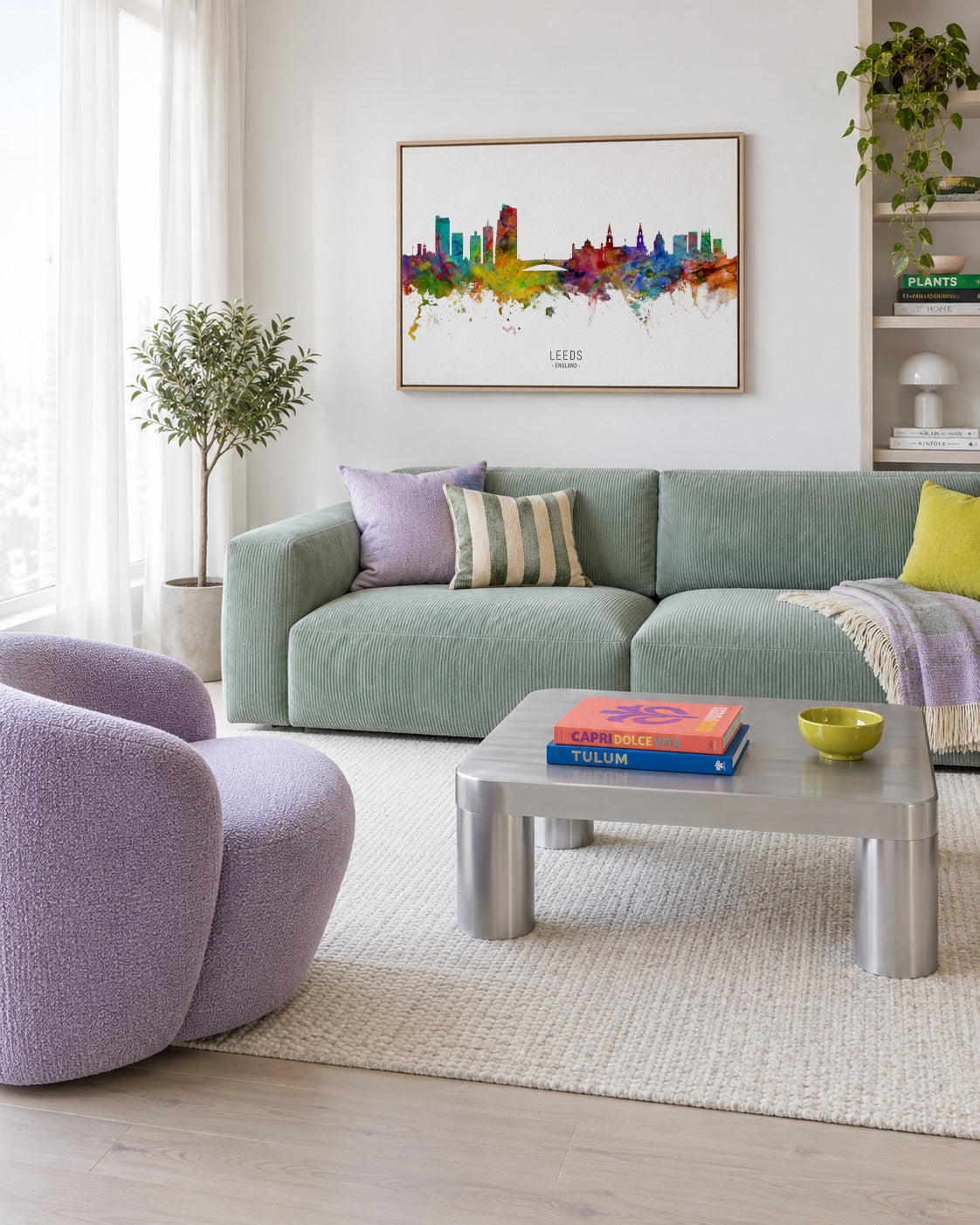 Leeds Skyline multicolor - Framed canvas in an interior