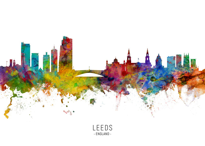 Plakat podróżniczy Leeds skyline akwarela