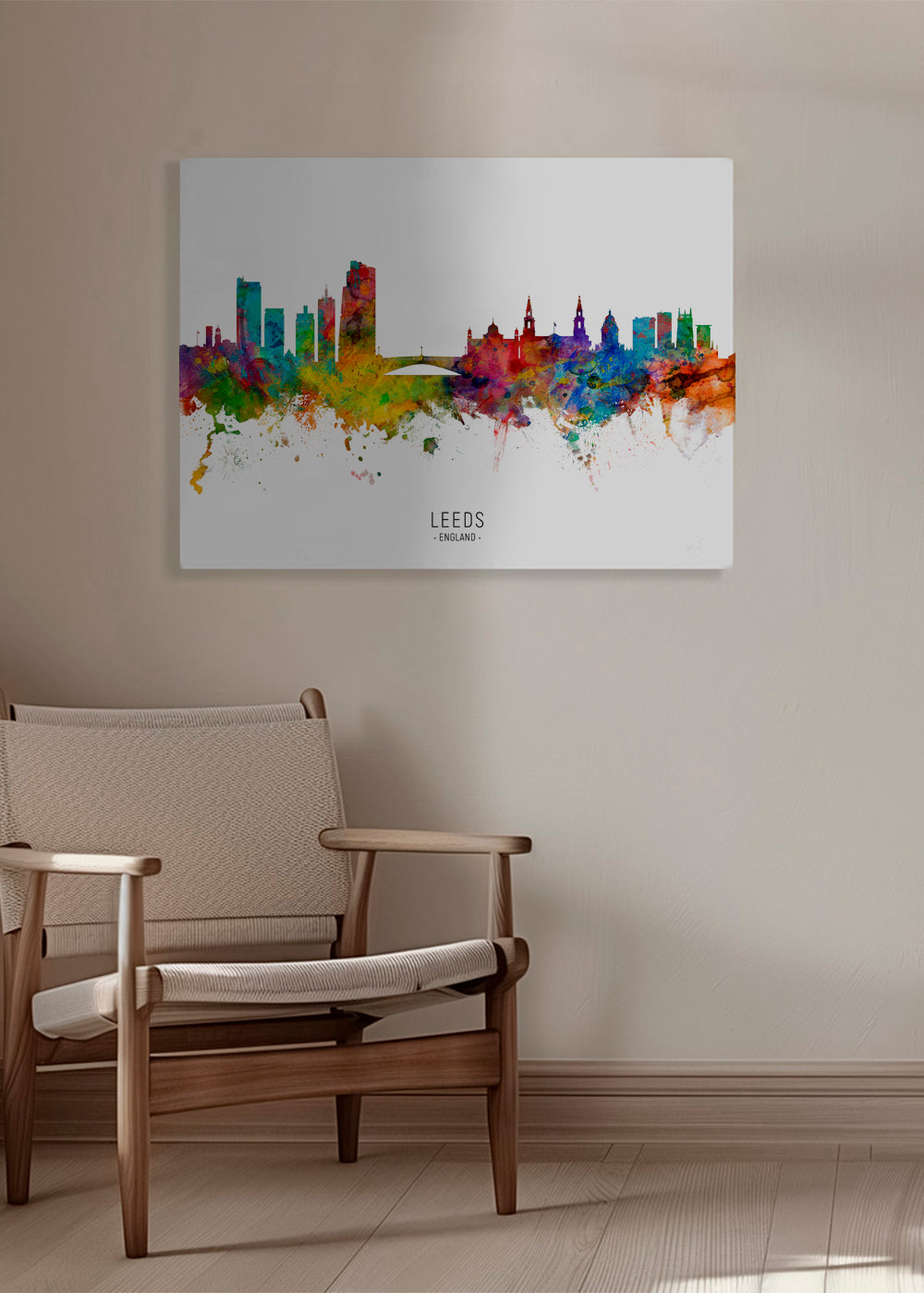 Plakat podróżniczy Leeds skyline akwarela