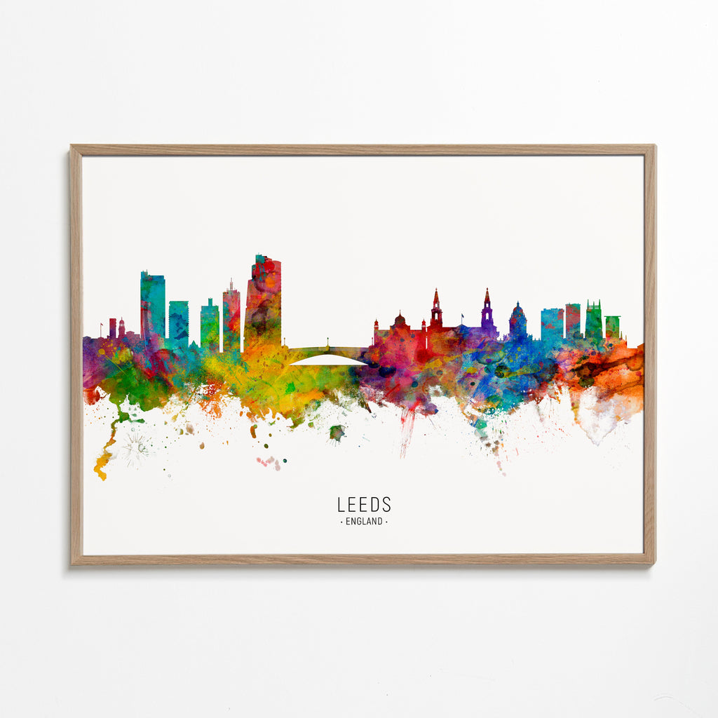 Plakat podróżniczy Leeds skyline akwarela