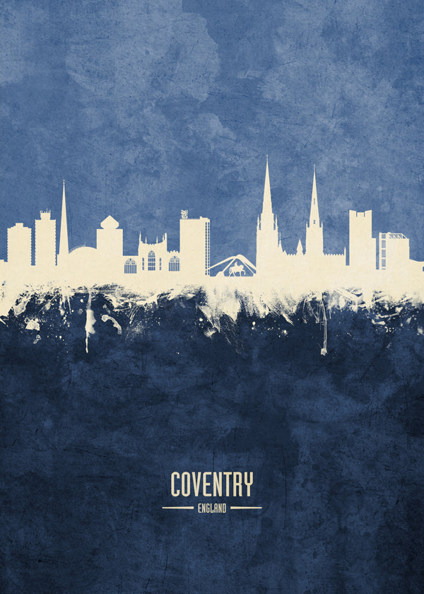 Sztuka do miasta Coventry niebieska sylwetka