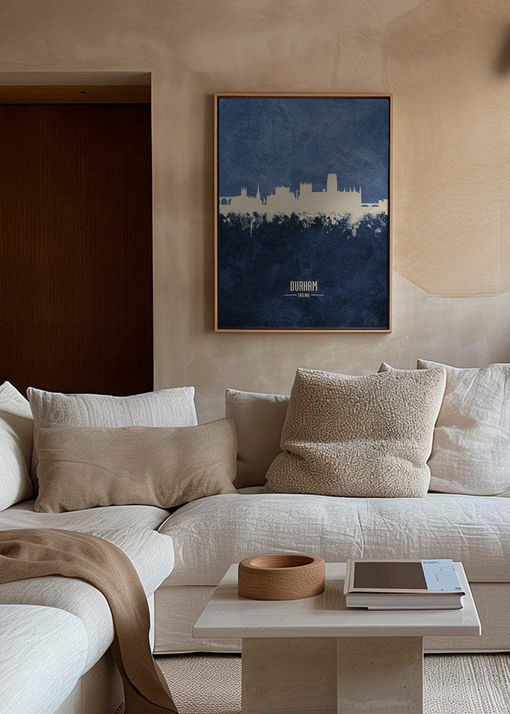 Plakat miasta Durham skyline w niebieskim