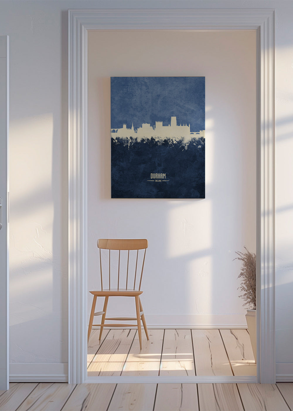 Plakat miasta Durham skyline w niebieskim