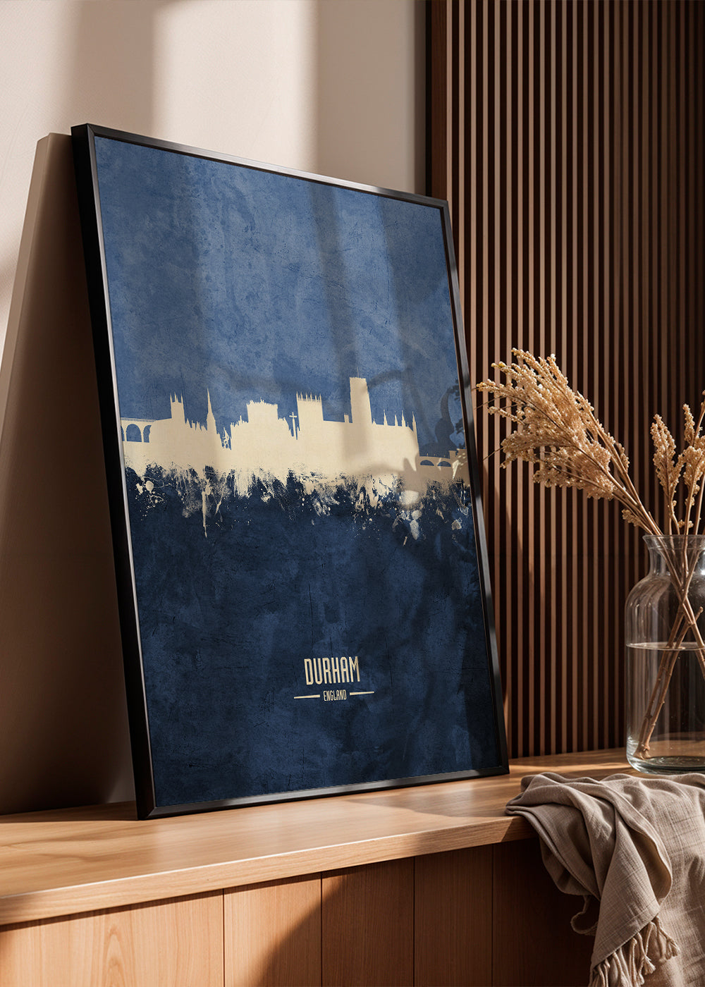 Plakat miasta Durham skyline w niebieskim