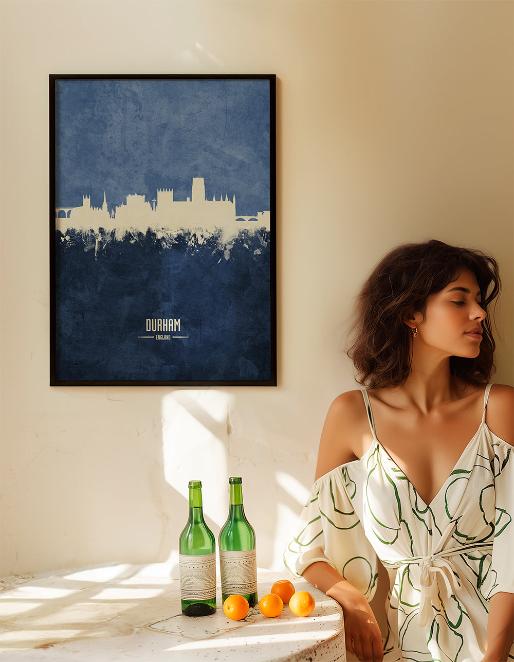 Plakat miasta Durham skyline w niebieskim