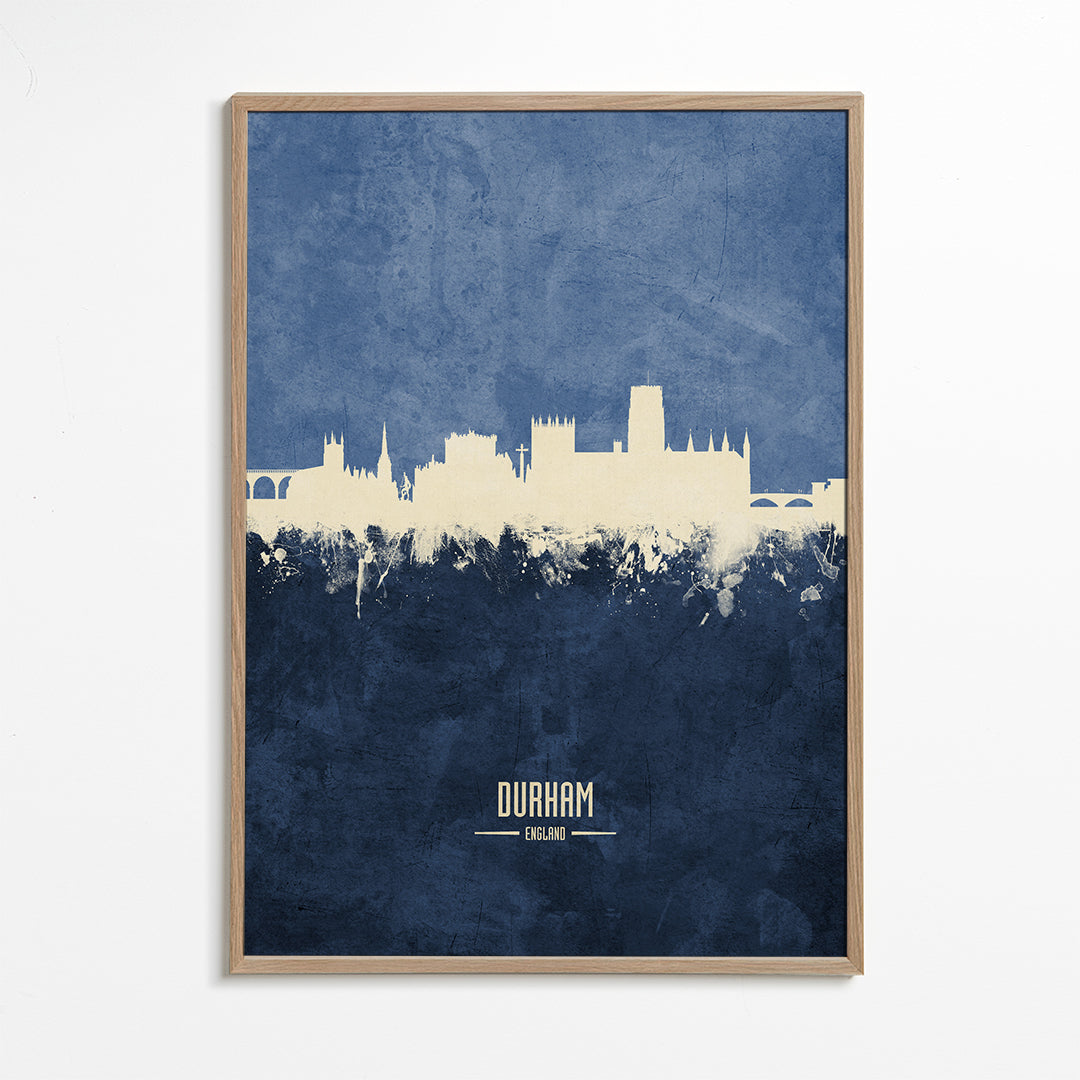 Plakat miasta Durham skyline w niebieskim