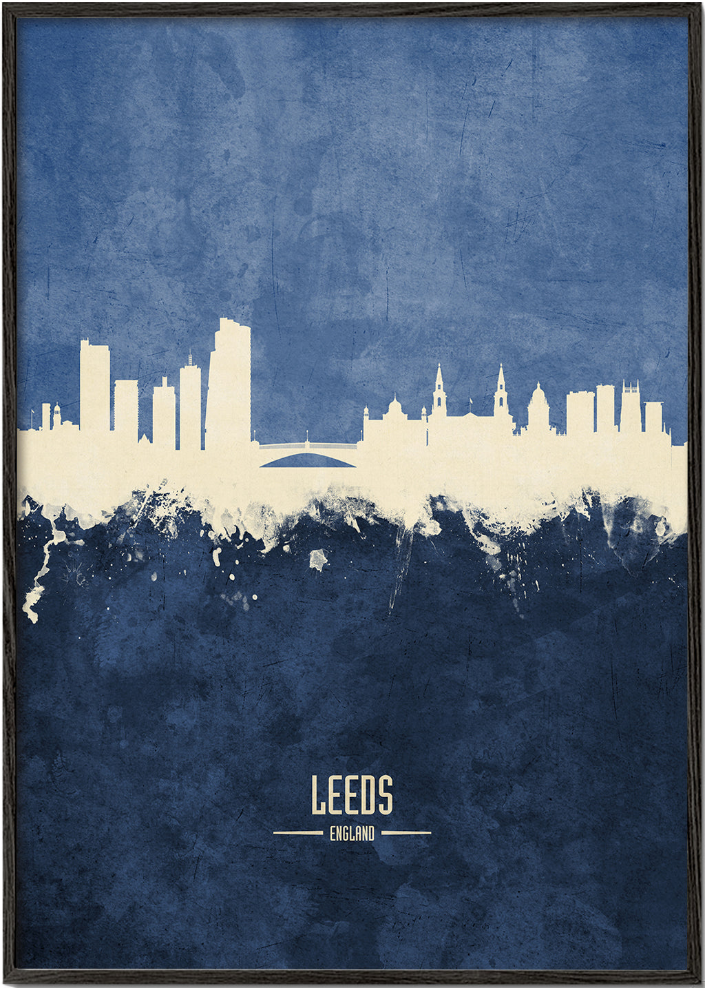 Plakat miasta: skyline Leeds w niebieskim