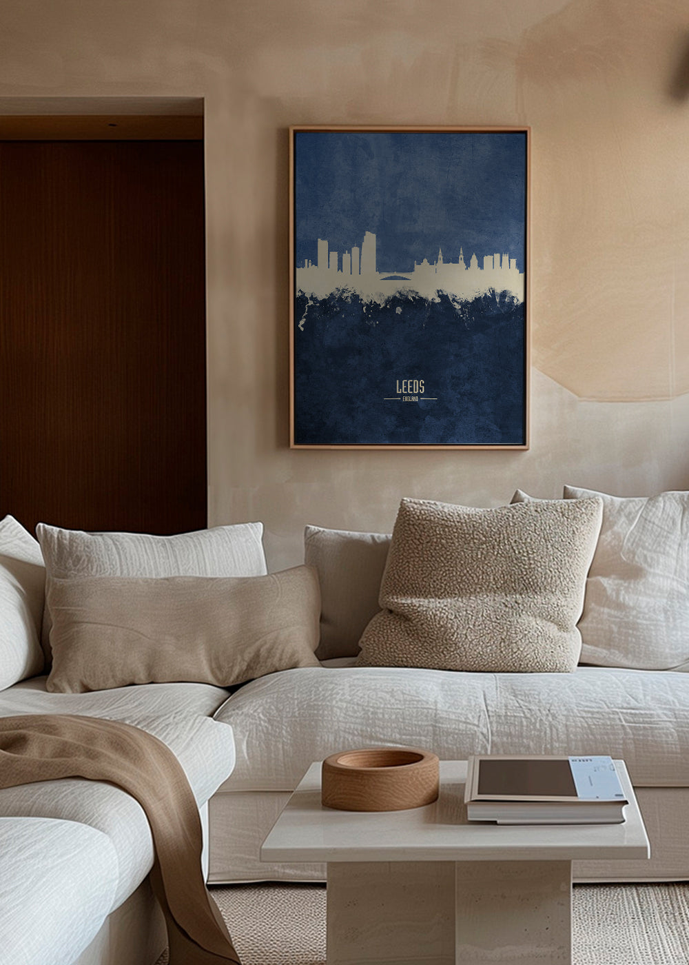 Plakat miasta: skyline Leeds w niebieskim