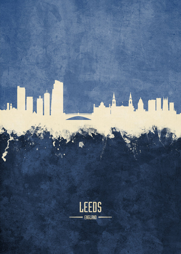 Plakat miasta: skyline Leeds w niebieskim