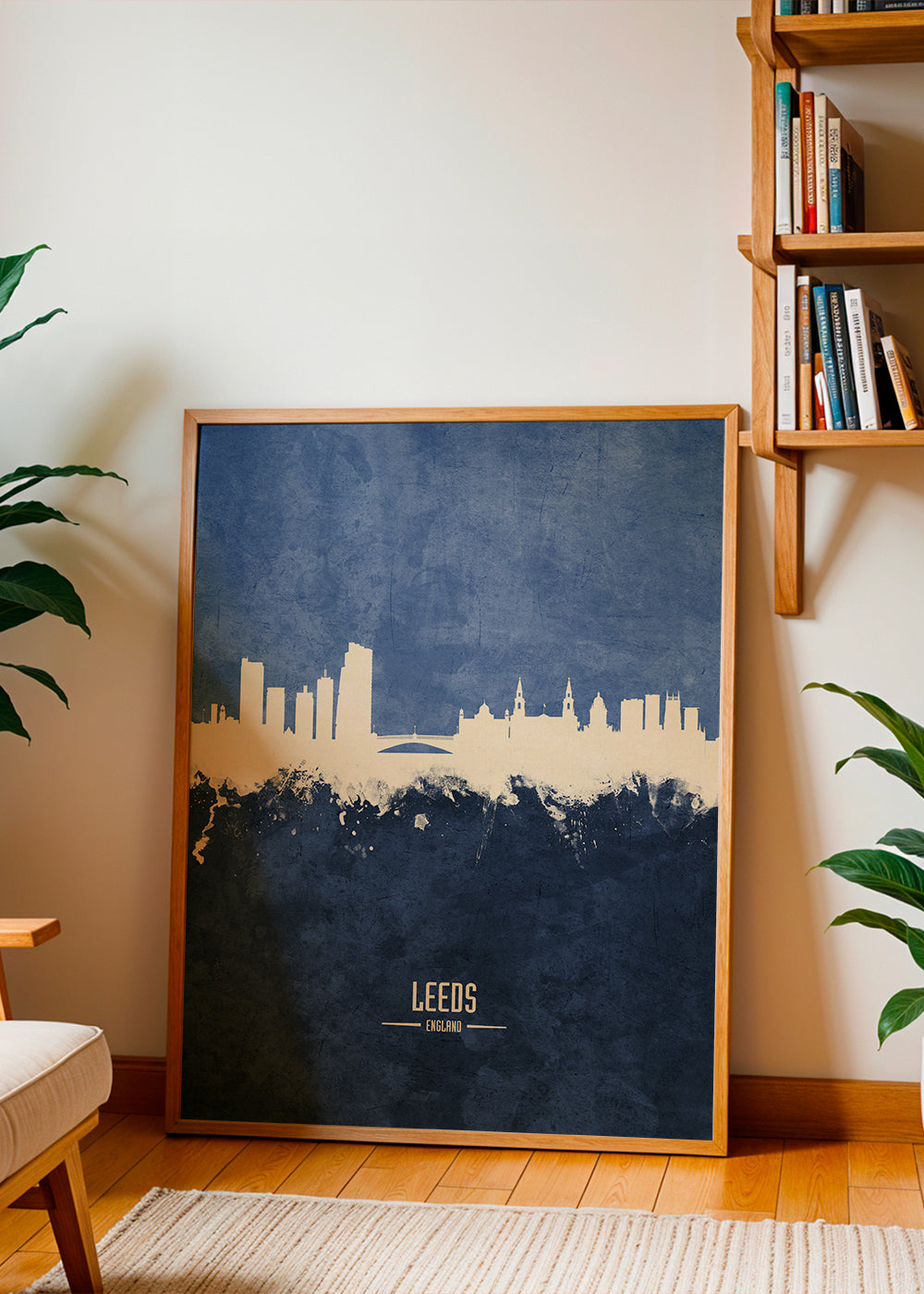 Plakat miasta: skyline Leeds w niebieskim