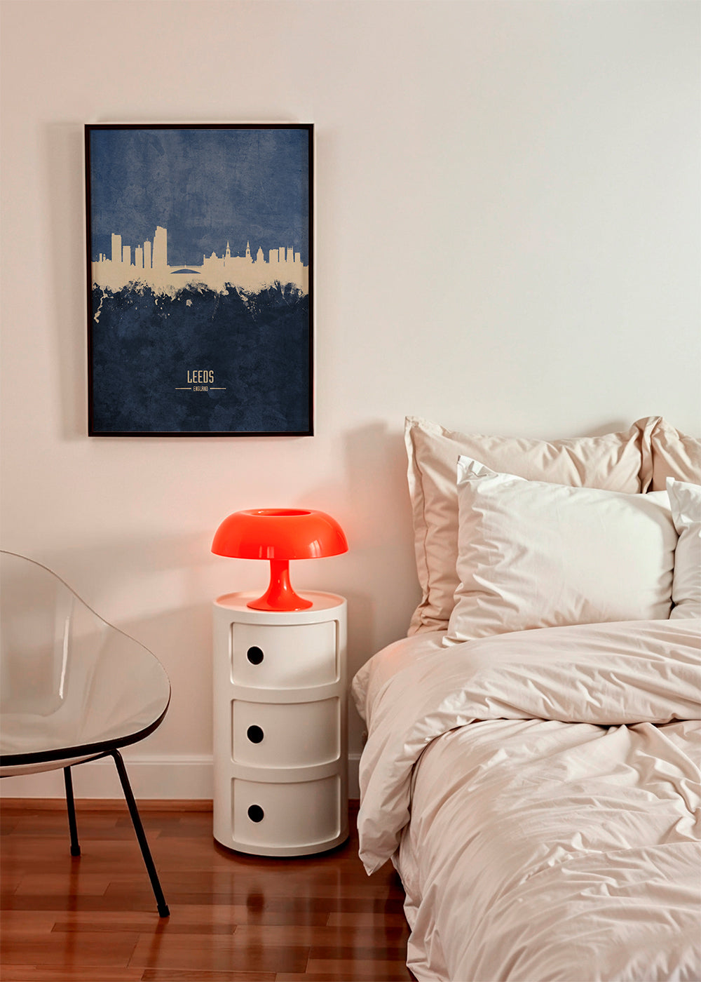 Plakat miasta: skyline Leeds w niebieskim