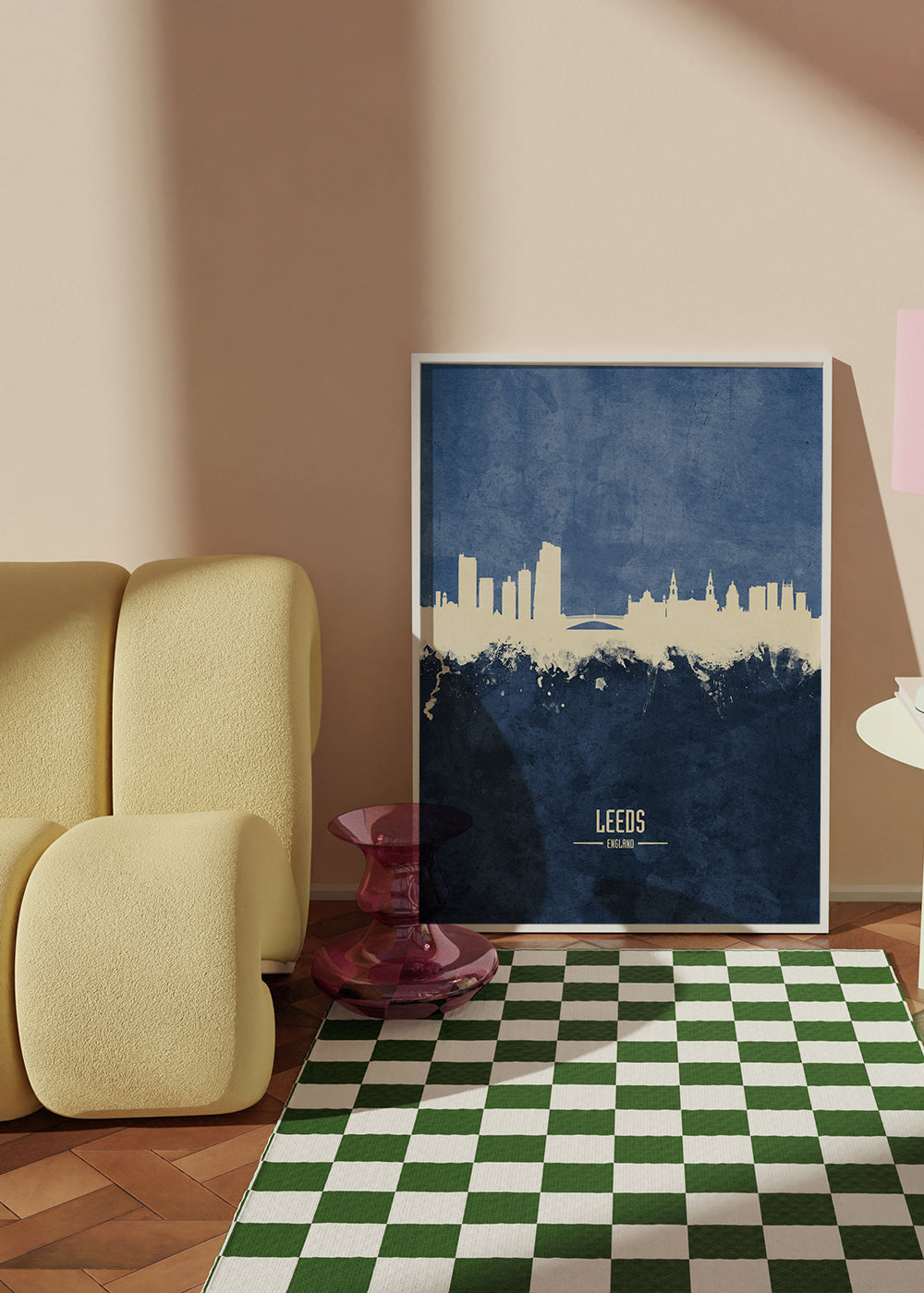 Plakat miasta: skyline Leeds w niebieskim
