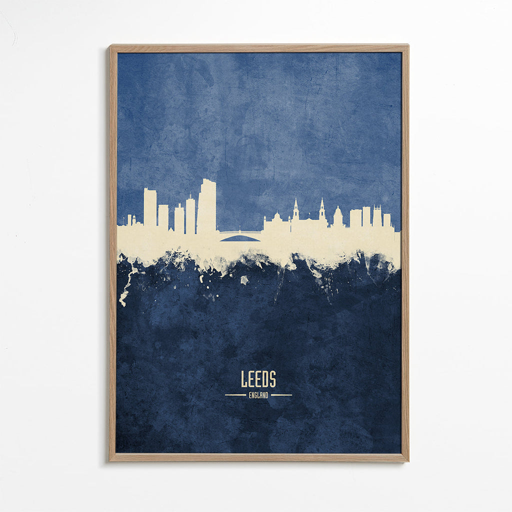 Plakat miasta: skyline Leeds w niebieskim