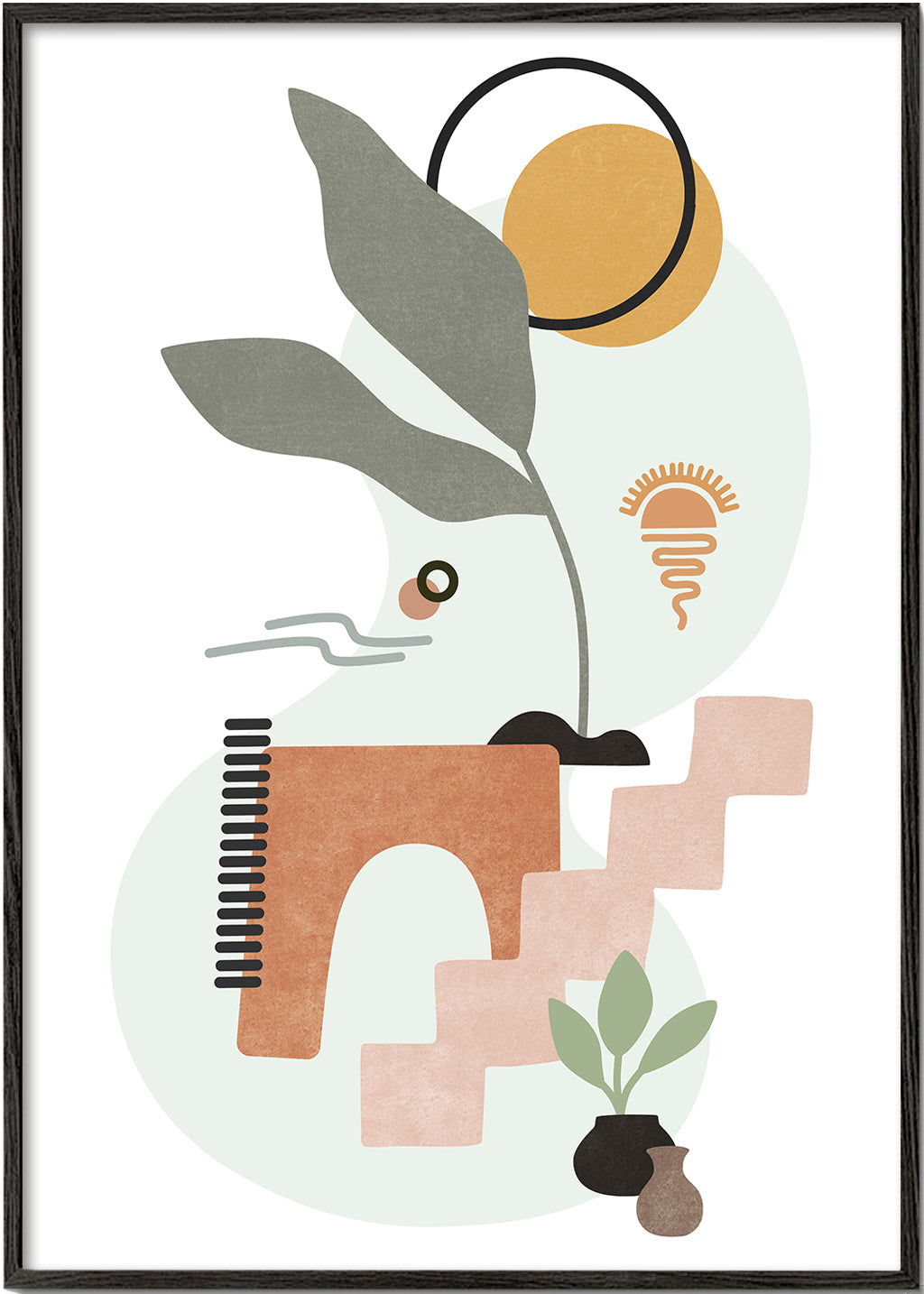 Plakat botaniczny z abstrakcyjnymi liśćmi