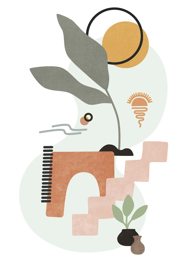 Plakat botaniczny z abstrakcyjnymi liśćmi