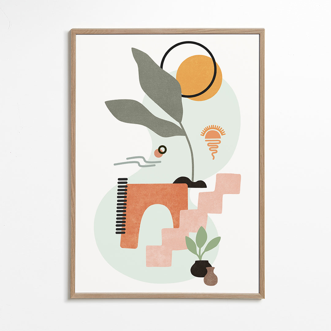 Plakat botaniczny z abstrakcyjnymi liśćmi