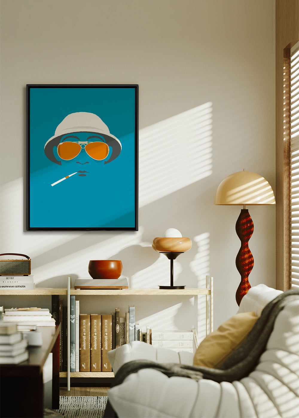 Ilustracja portretowa w stylu pop z pomarańczowymi okularami