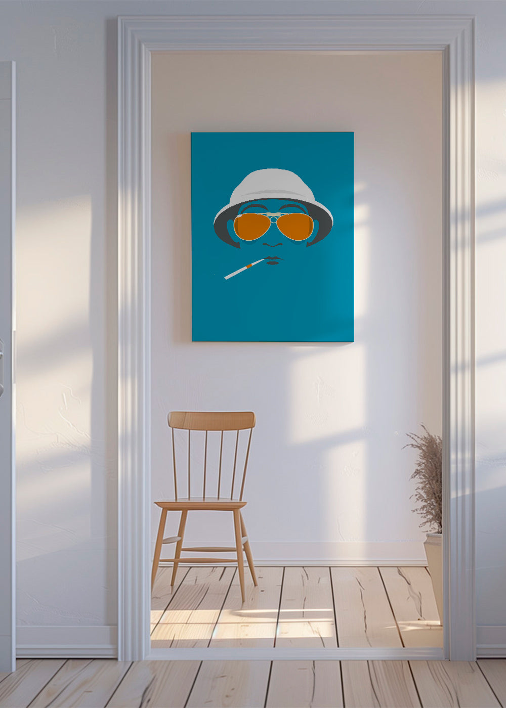Ilustracja portretowa w stylu pop z pomarańczowymi okularami