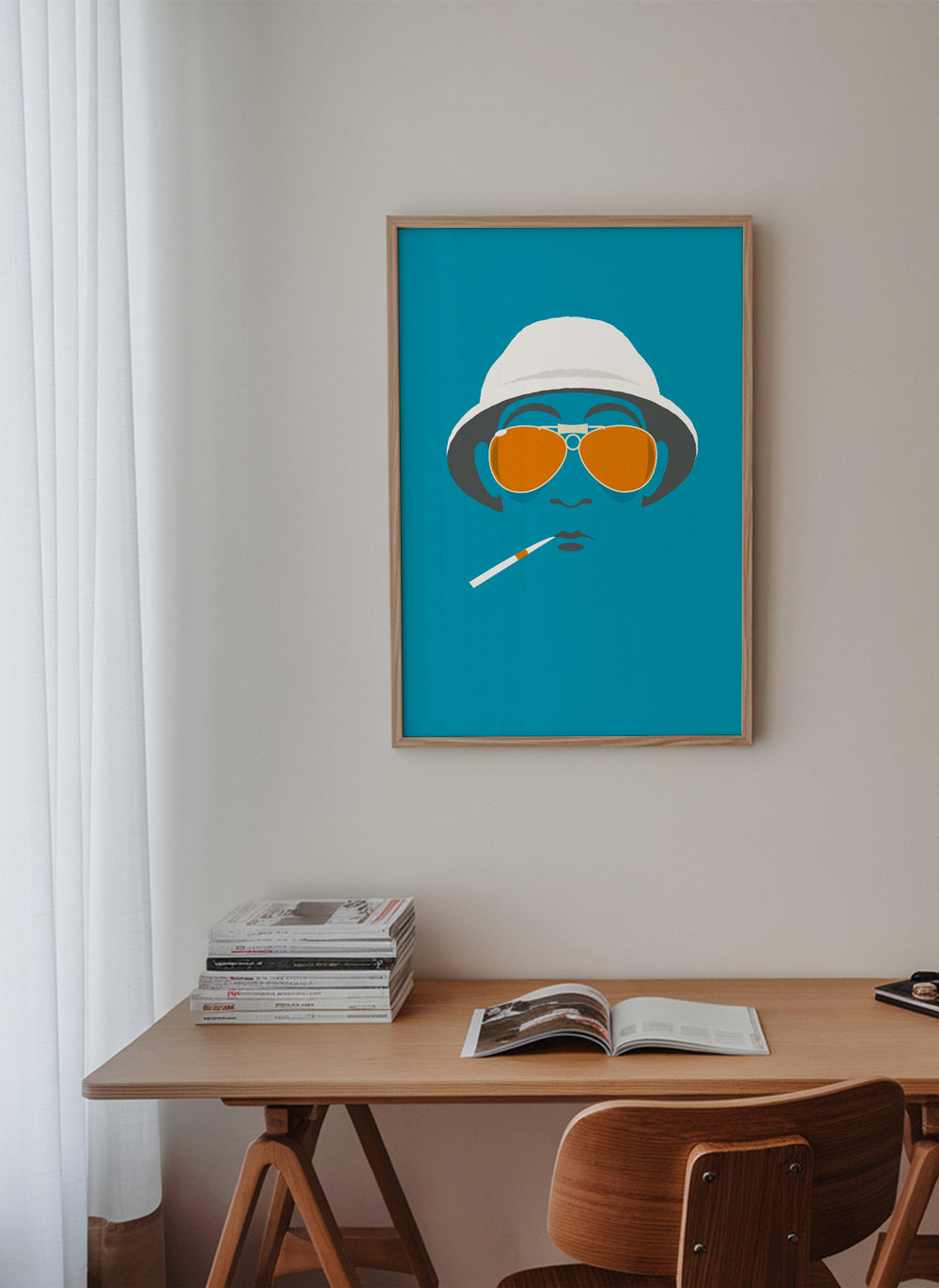 Ilustracja portretowa w stylu pop z pomarańczowymi okularami