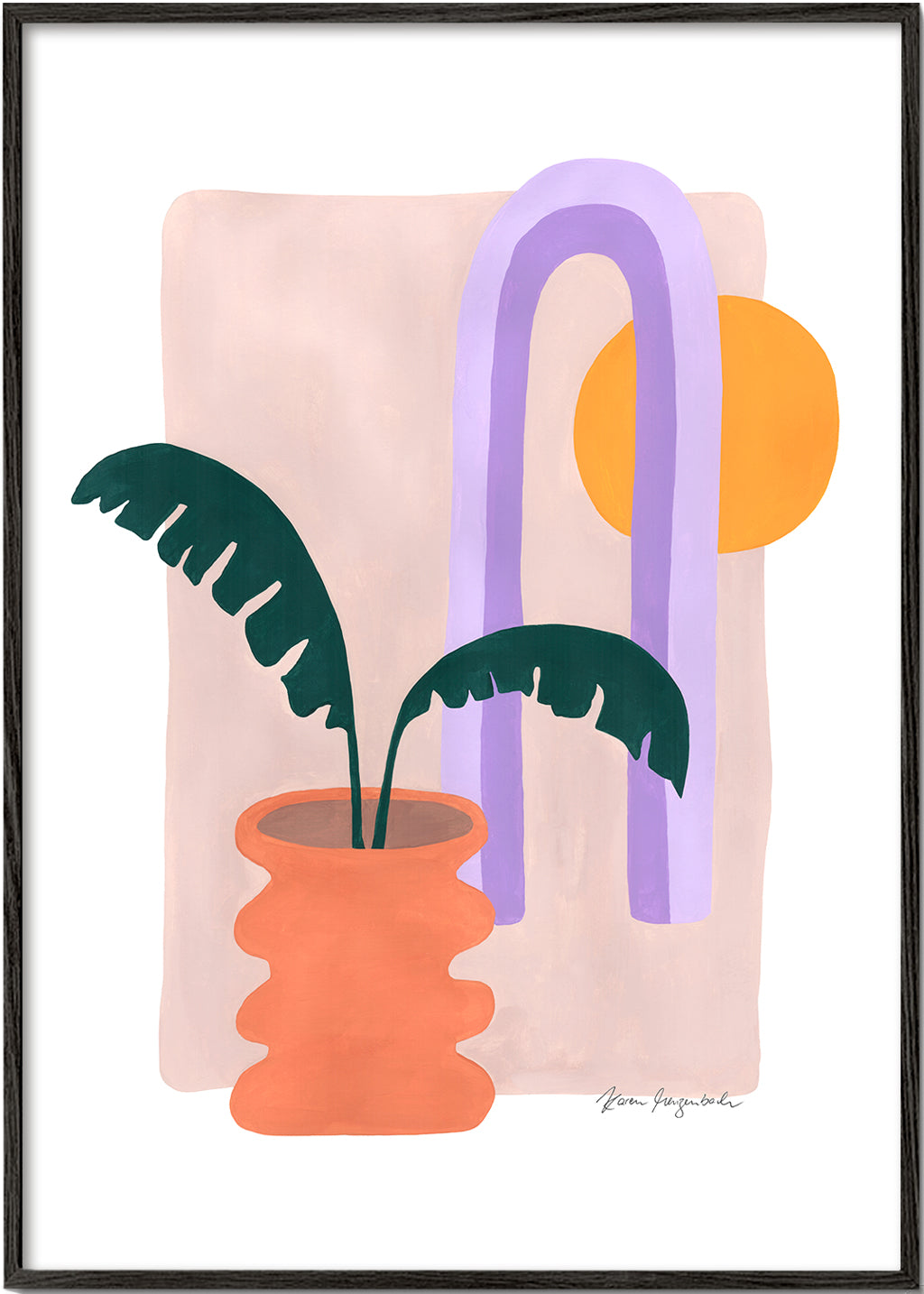 Plakat botaniczny z rośliną w terakotowej doniczce
