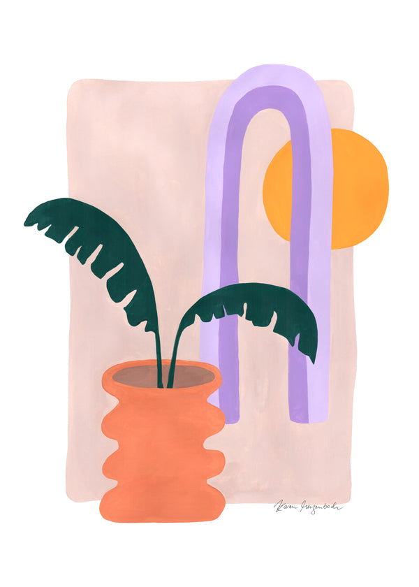 Plakat botaniczny z rośliną w terakotowej doniczce