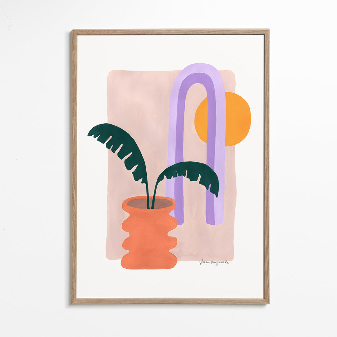 Plakat botaniczny z rośliną w terakotowej doniczce