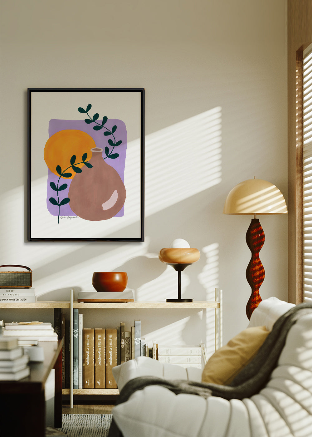 Plakat botaniczny z wazą i gałązką
