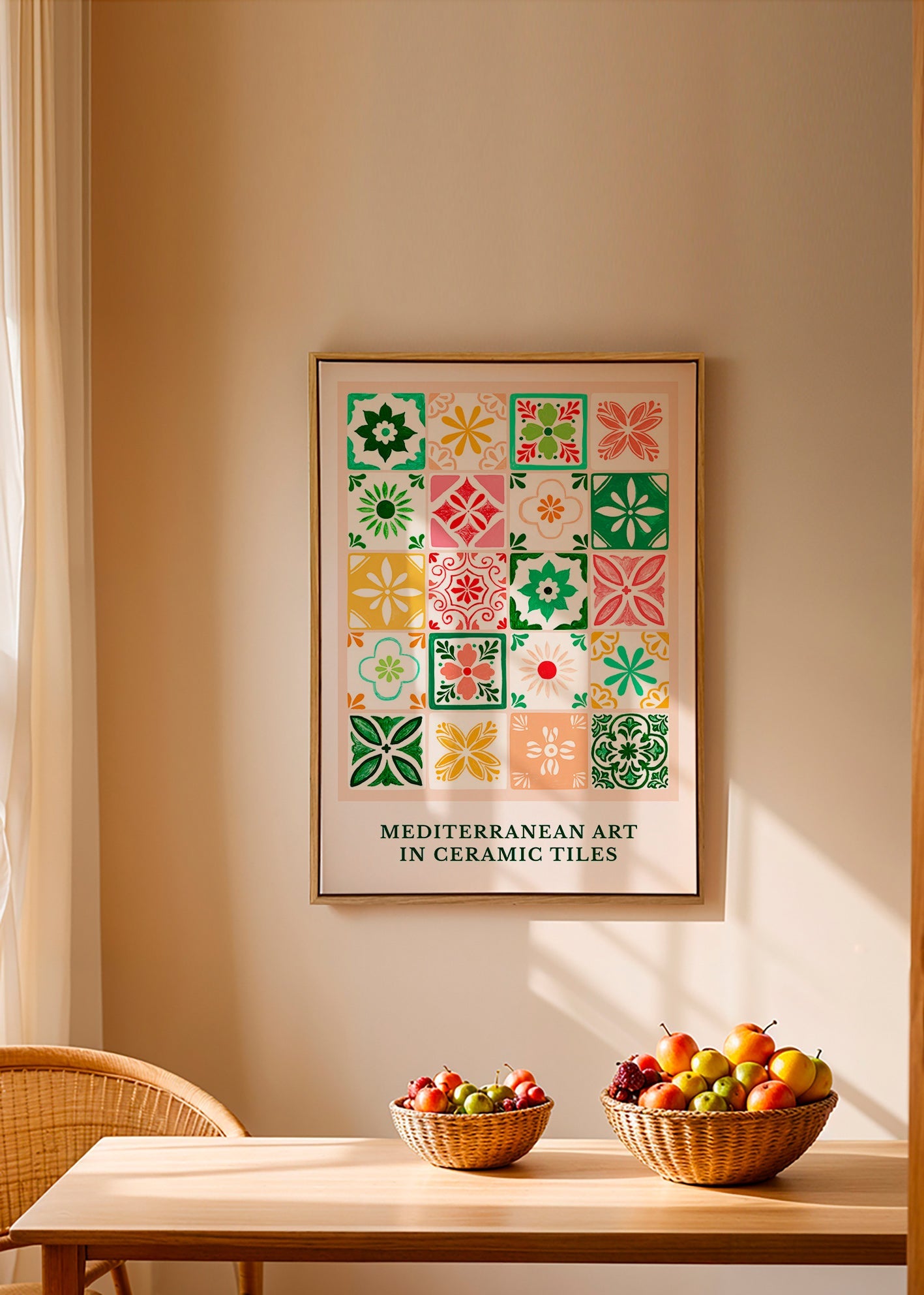 Plakat botaniczny z motywami śródziemnomorskich płytek
