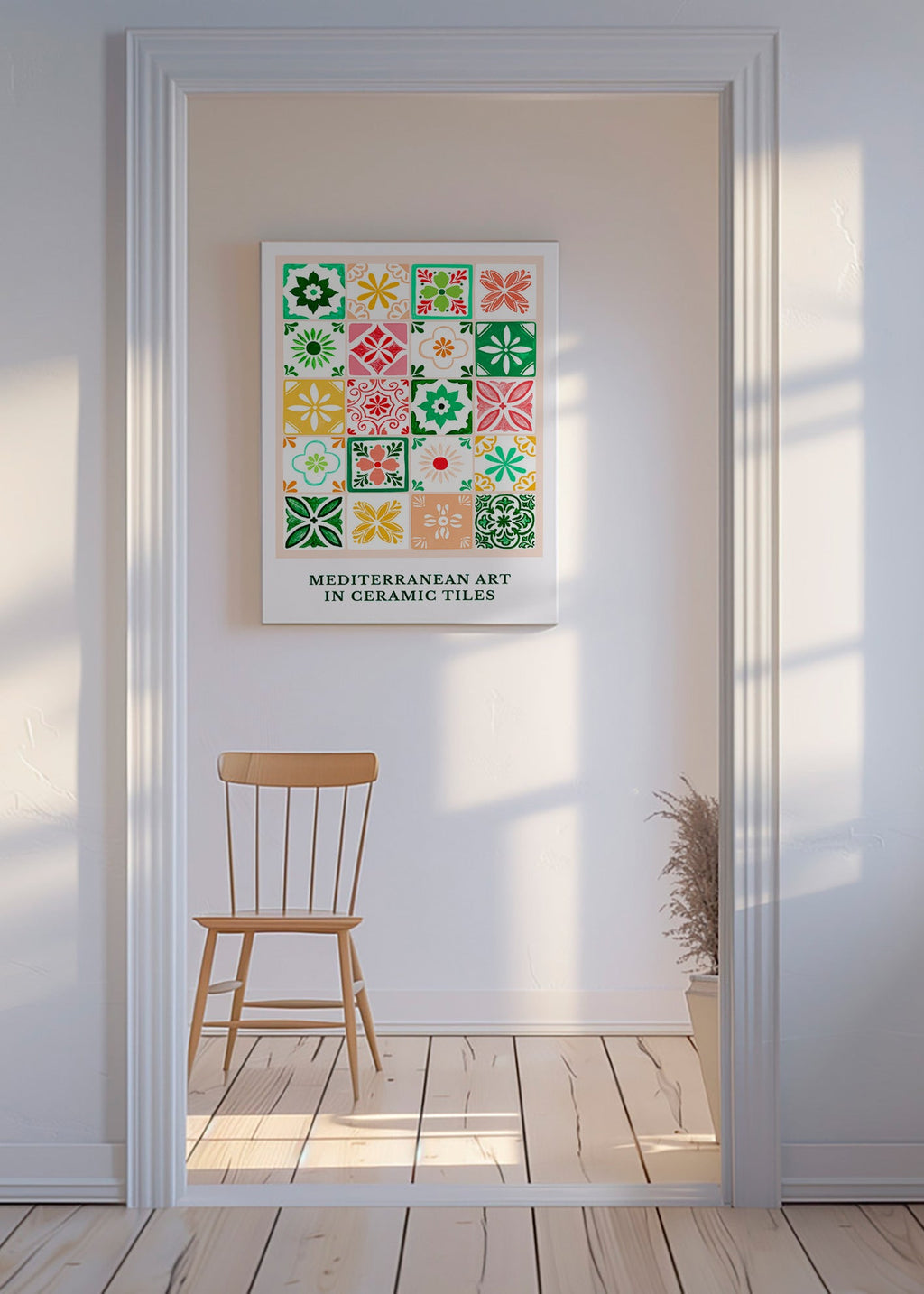 Plakat botaniczny z motywami śródziemnomorskich płytek