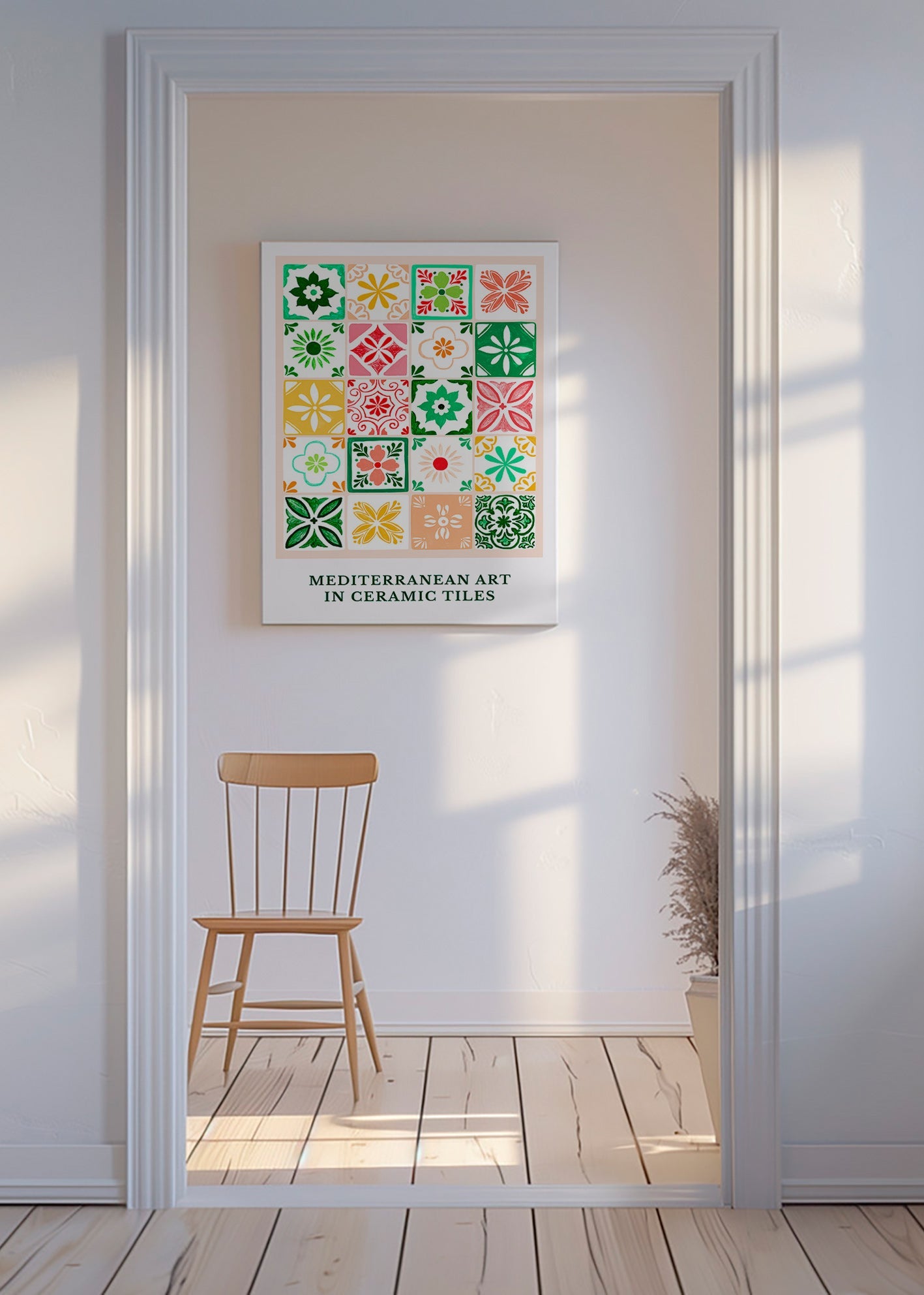 Plakat botaniczny z motywami śródziemnomorskich płytek