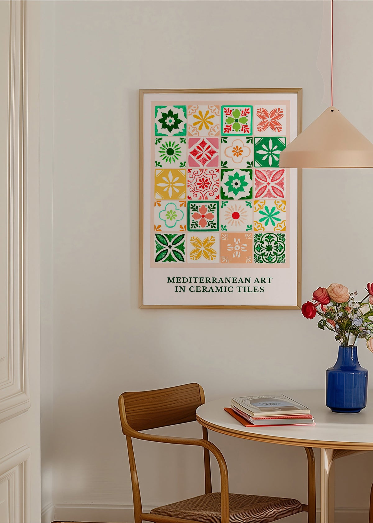 Plakat botaniczny z motywami śródziemnomorskich płytek