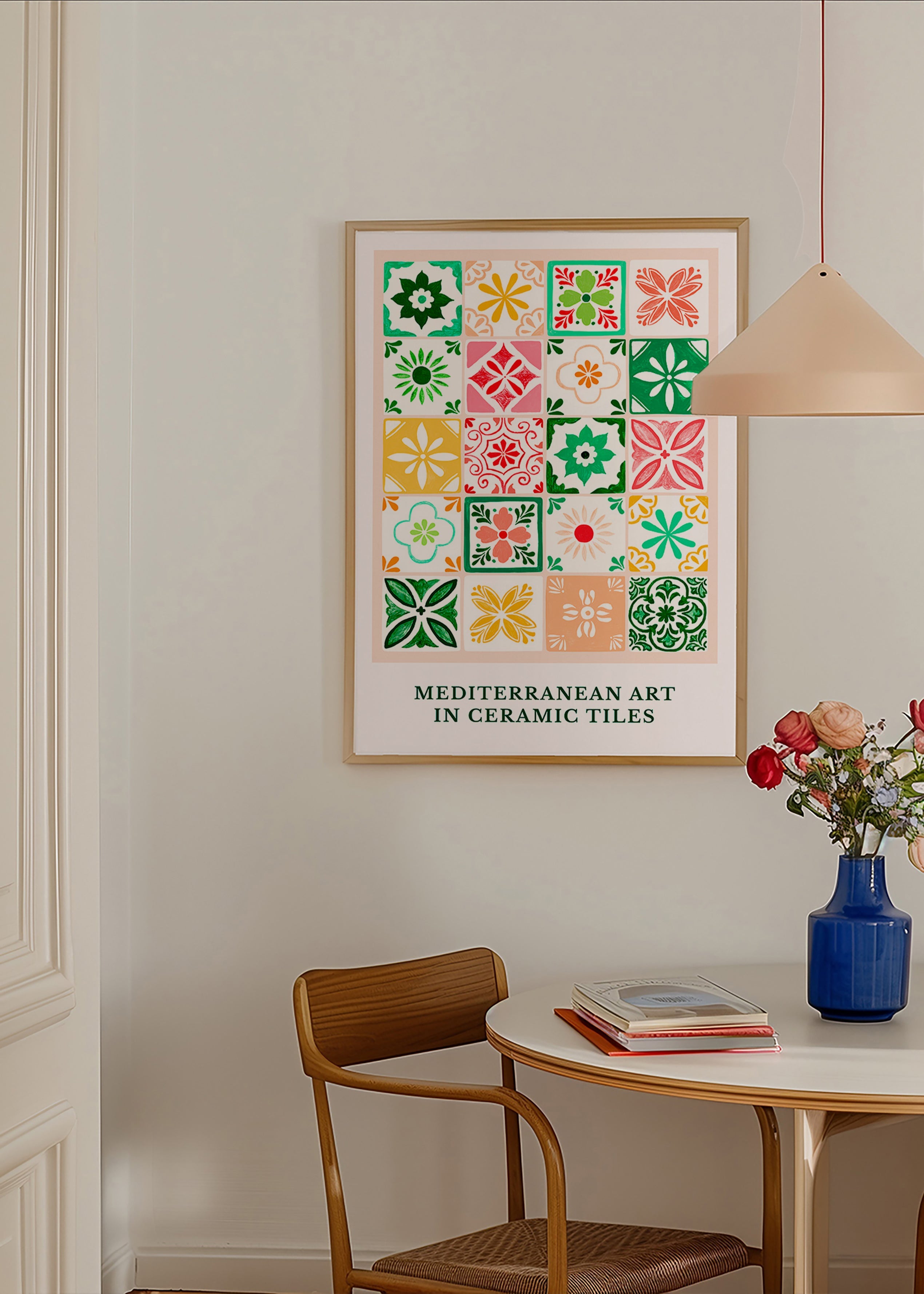 Plakat botaniczny z motywami śródziemnomorskich płytek